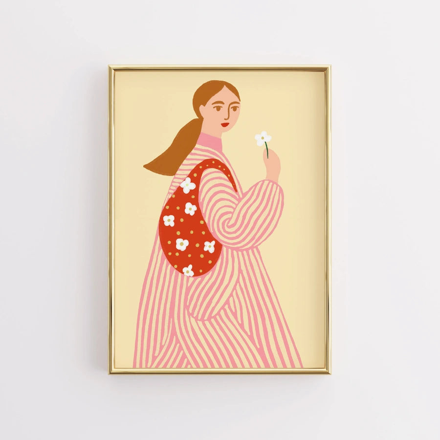 Ragazza con fiore – Stampa murale moderna femminile 