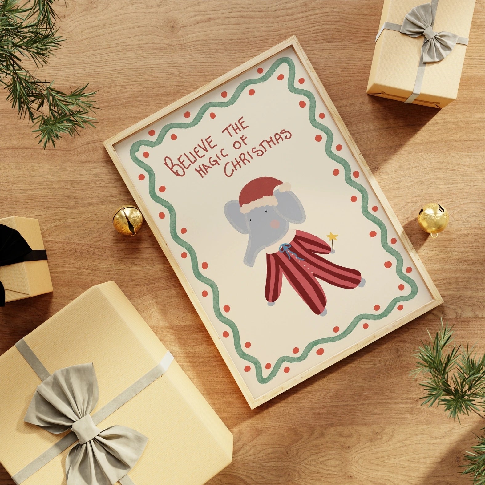 Cute Elephant Christmas Wall Art
