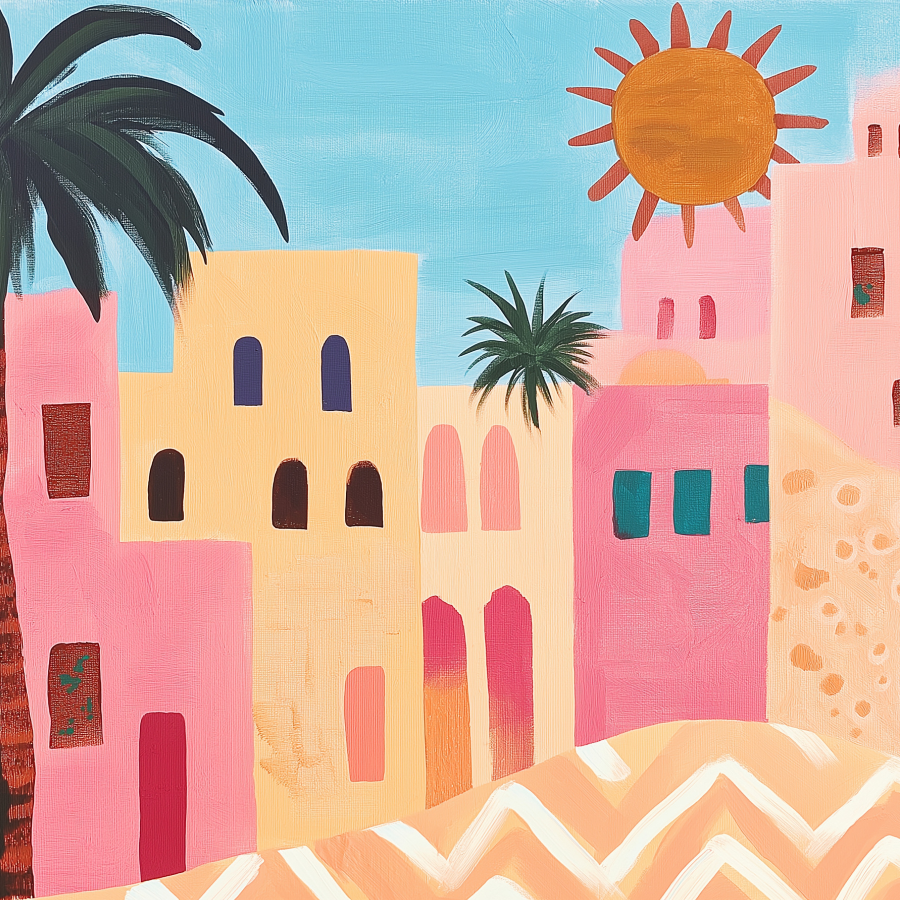 Desert Town Print – Colorful Mediterranean Wall Art