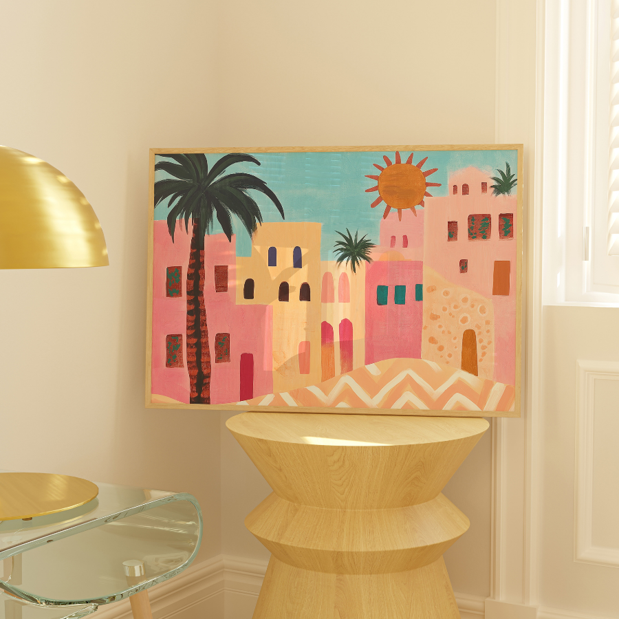 Desert Town Print – Colorful Mediterranean Wall Art
