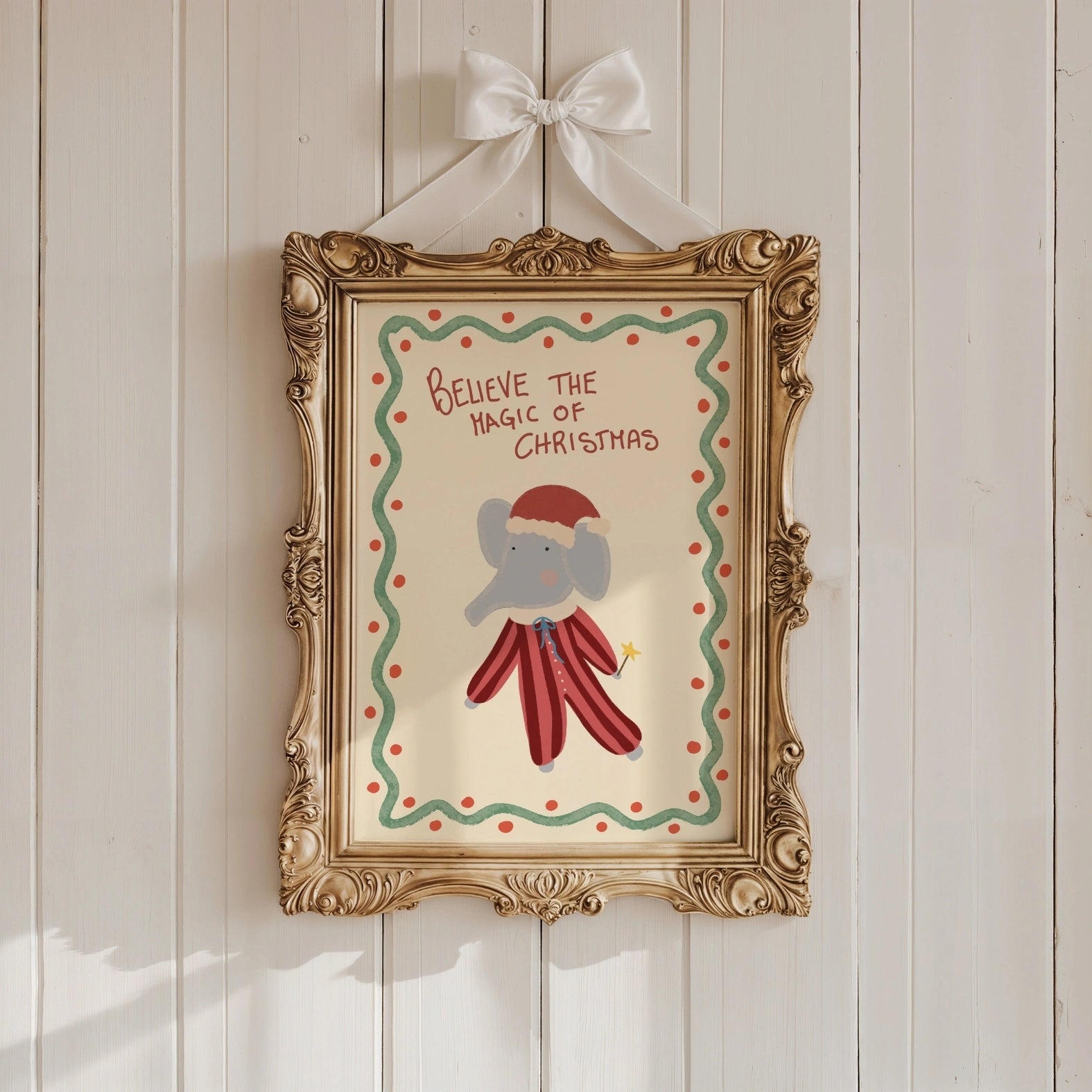 Cute Elephant Christmas Wall Art
