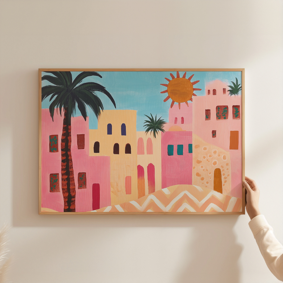 Desert Town Print – Colorful Mediterranean Wall Art