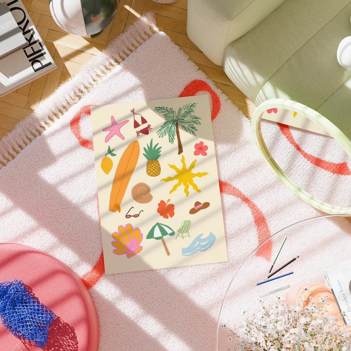 Summer Icons Print – Tropical Beach Wall Art