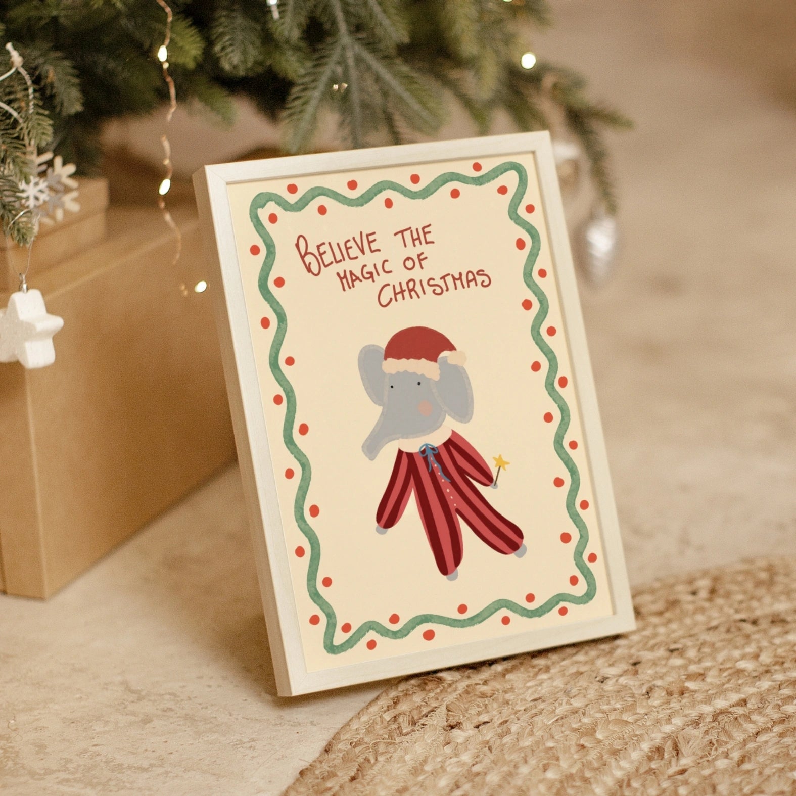 Cute Elephant Christmas Wall Art