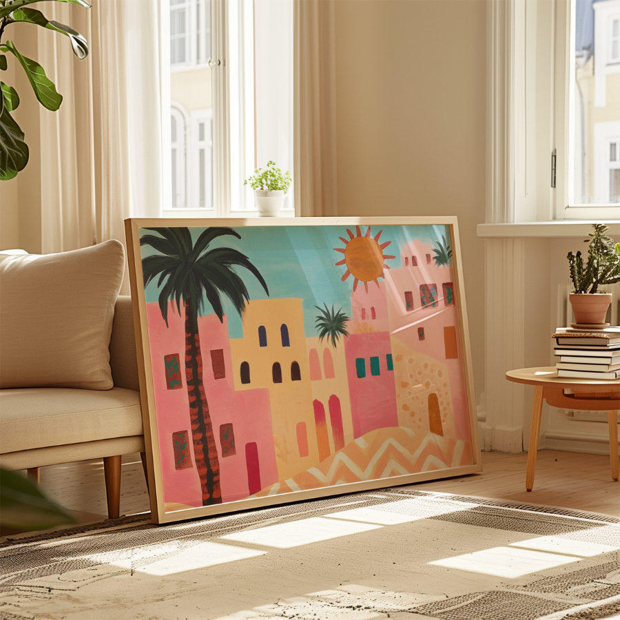Desert Town Print – Colorful Mediterranean Wall Art