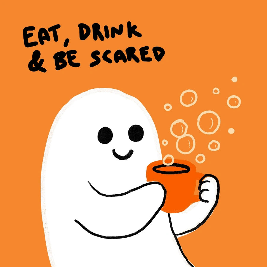 Eat Drink and Be Scared Wall Art – Cute Ghost Halloween Kitchen Print