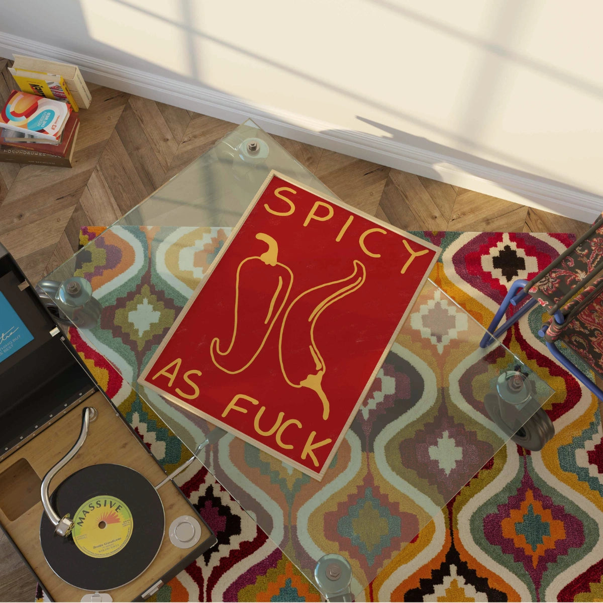 Wandbild „Scharfe Küche“ – Druck mit ausdrucksstarker Typografie