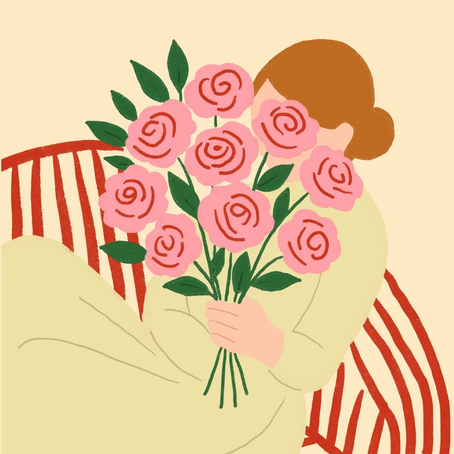 Woman with Roses Wall Art – Romantic Feminine Print