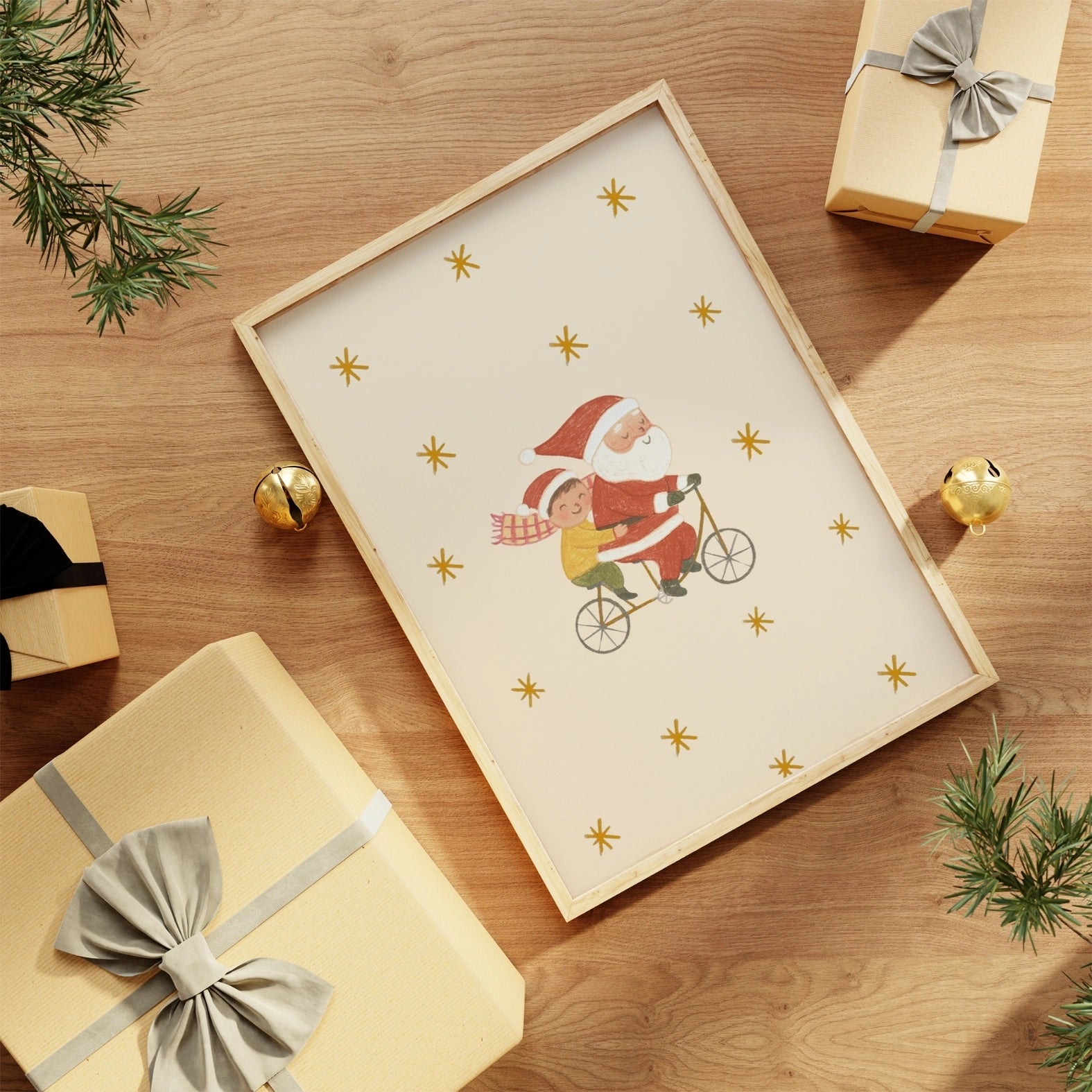 Santa and Child Christmas Nursery Print