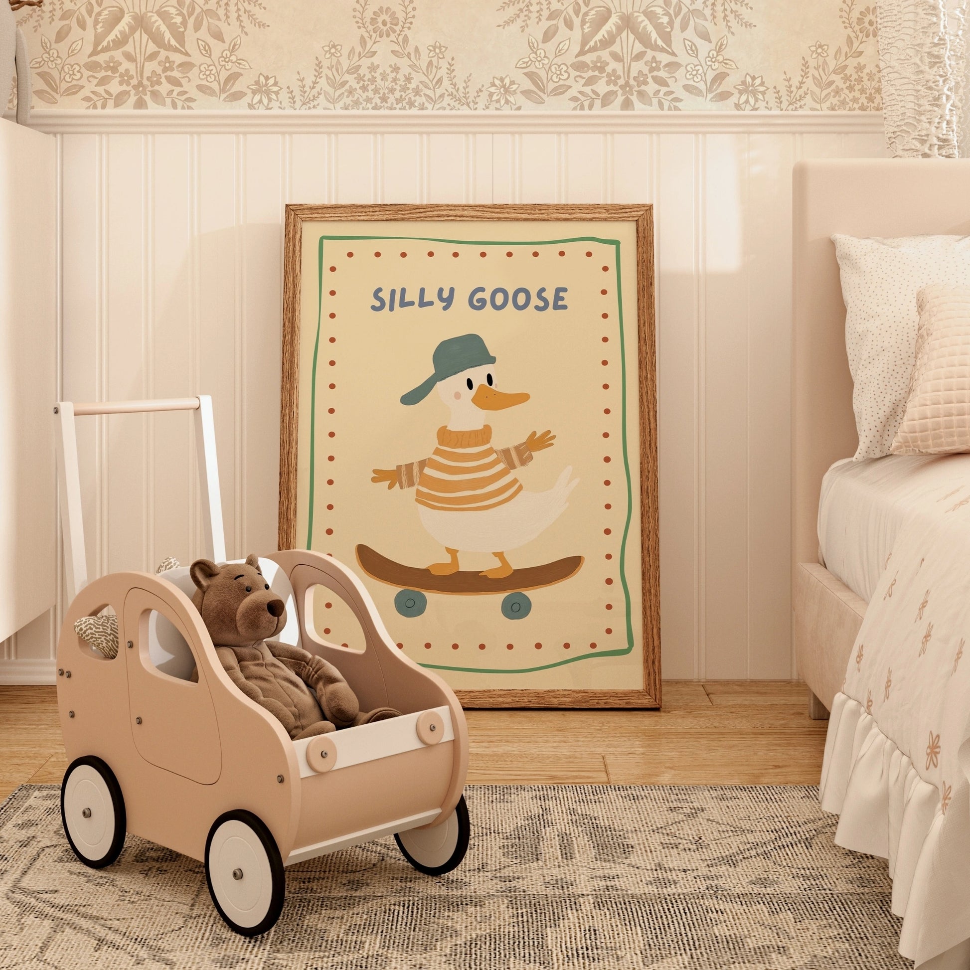 Silly Goose Nursery Wall Art - Funny Duck Print for Kids Room