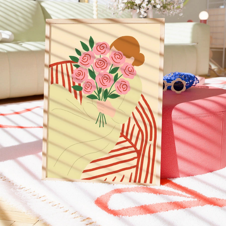 Woman with Roses Wall Art – Romantic Feminine Print