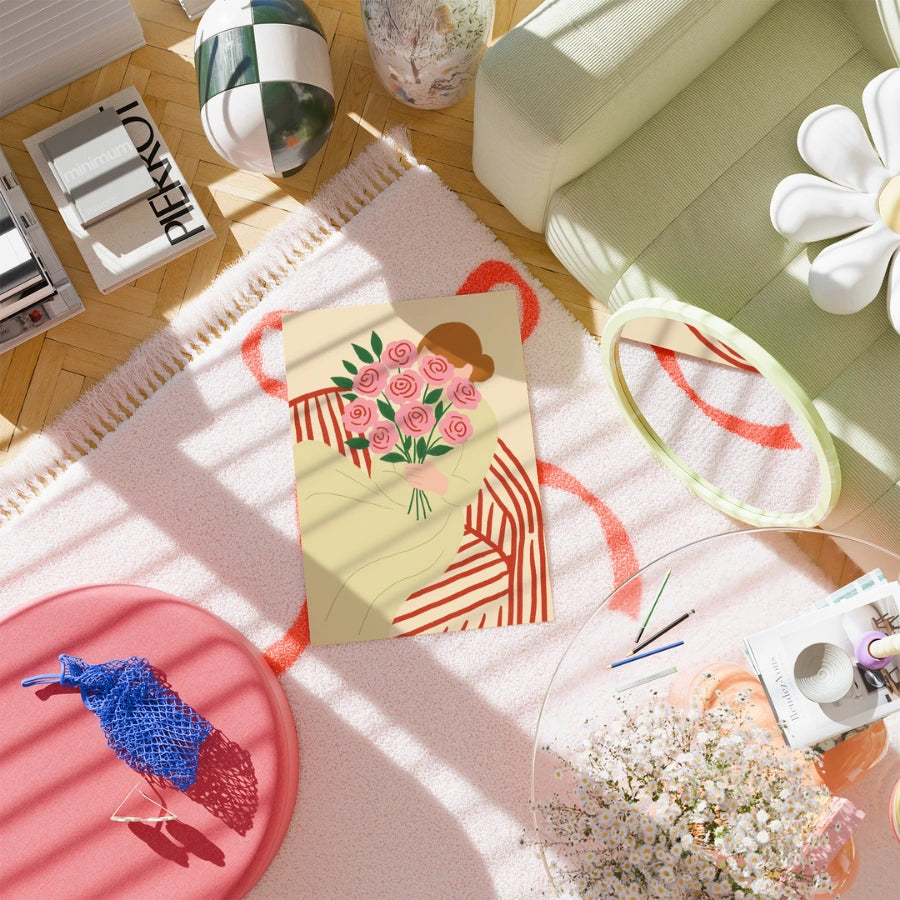 Woman with Roses Wall Art – Romantic Feminine Print