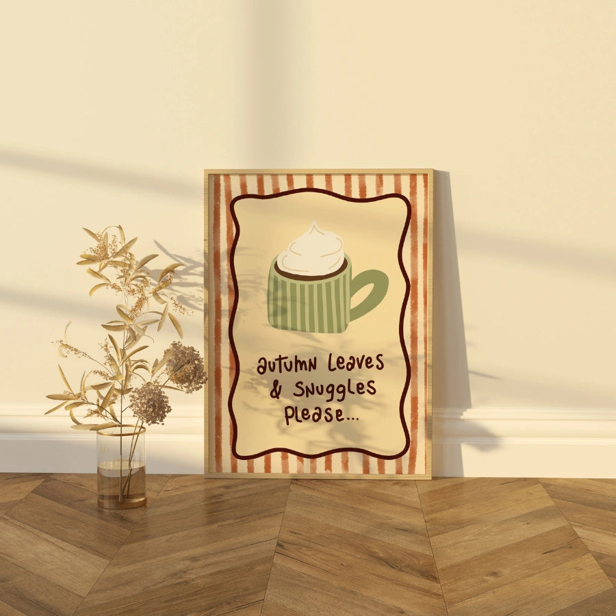 Autumn Snuggles Wall Art - Cozy Fall Coffee Print