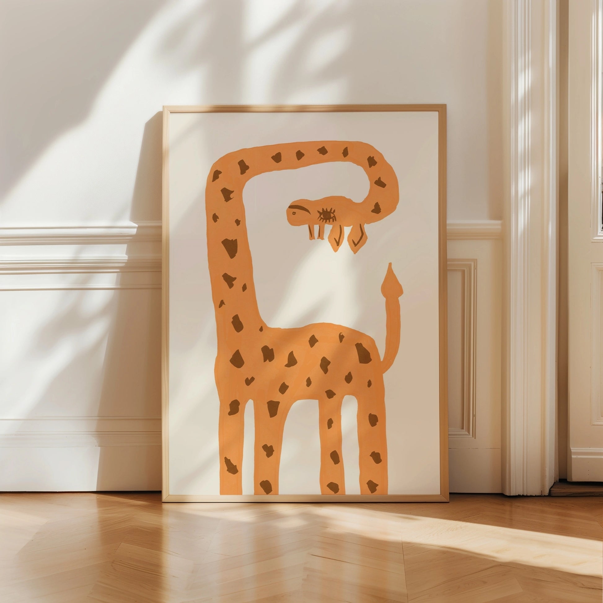 Giraffen-Umarmungs-Kinderzimmerbild – Süße Dschungeltier-Wandkunst