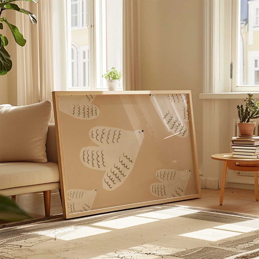 Flying Doves Nursery Print – Cute Animal Wall Art for Kids