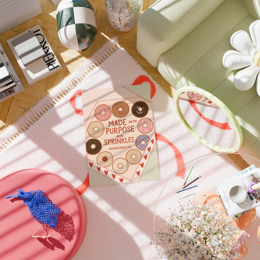 Made with Purpose Christian Wall Art – Cute Donut Bible Verse Print