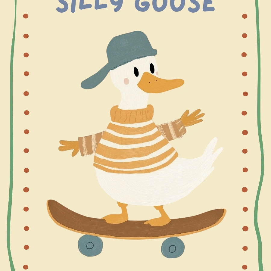 Silly Goose Nursery Wall Art - Funny Duck Print for Kids Room