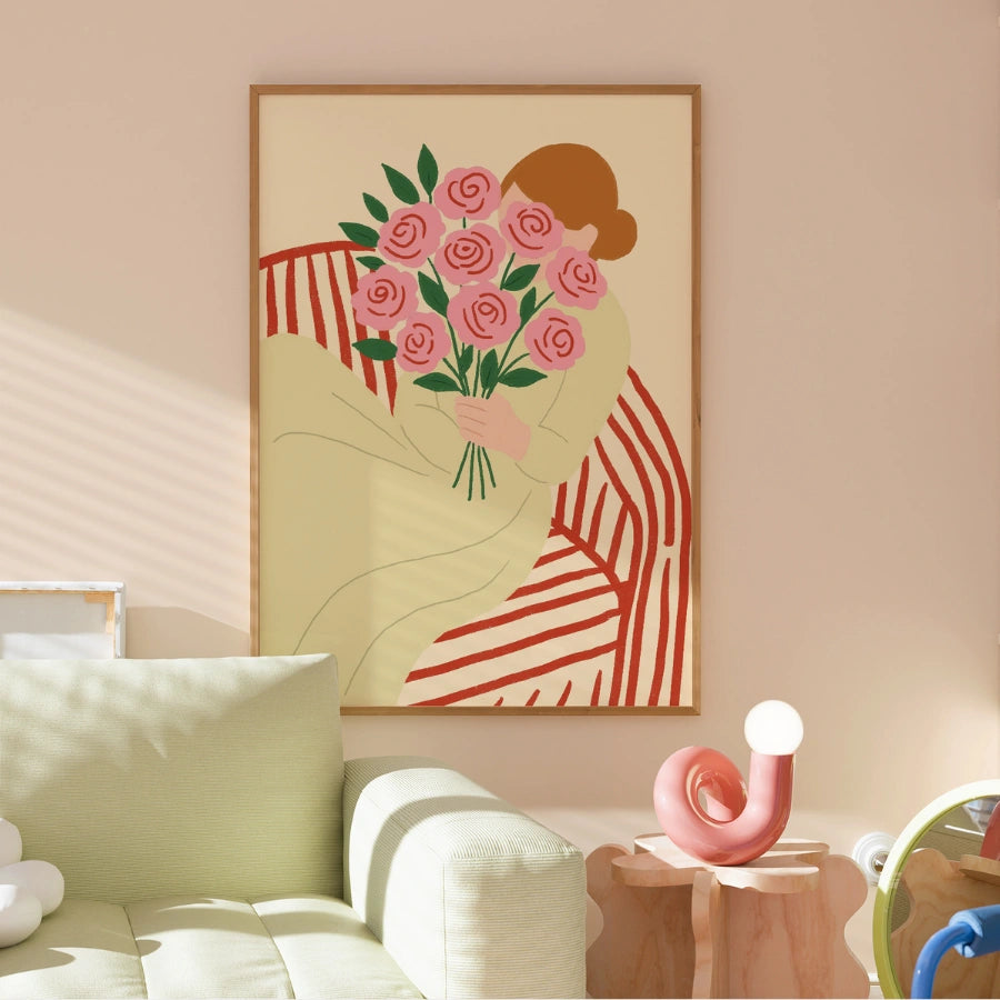 Woman with Roses Wall Art – Romantic Feminine Print