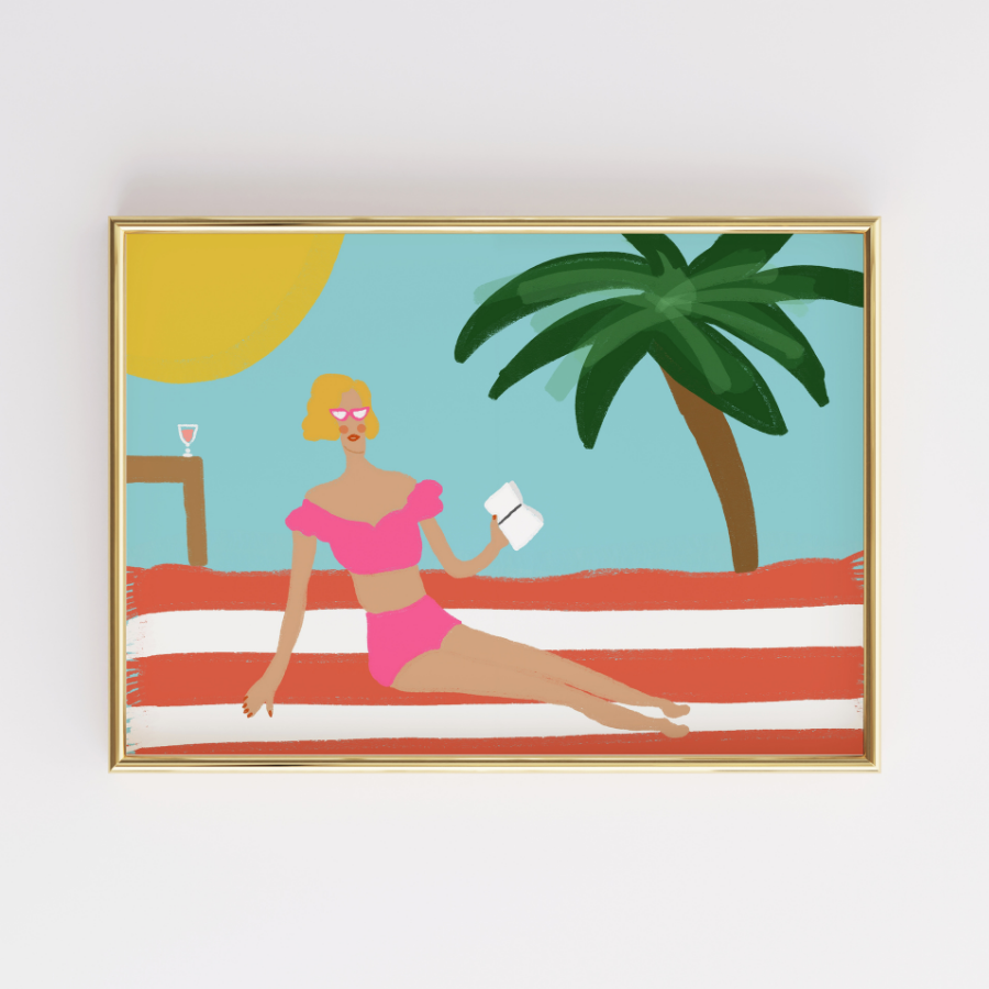 Preppy Beach Girl Print – Retro Summer Wall Art