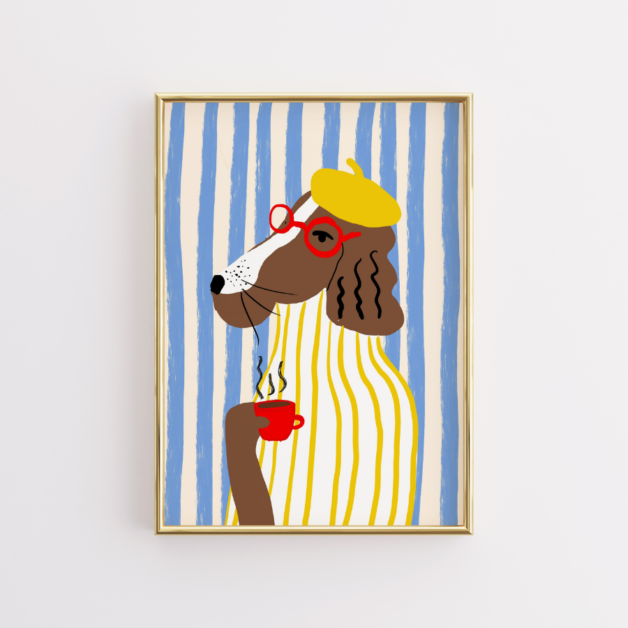Kunstdruck „Pariser Hund“ – Witzige, maximalistische Wandkunst
