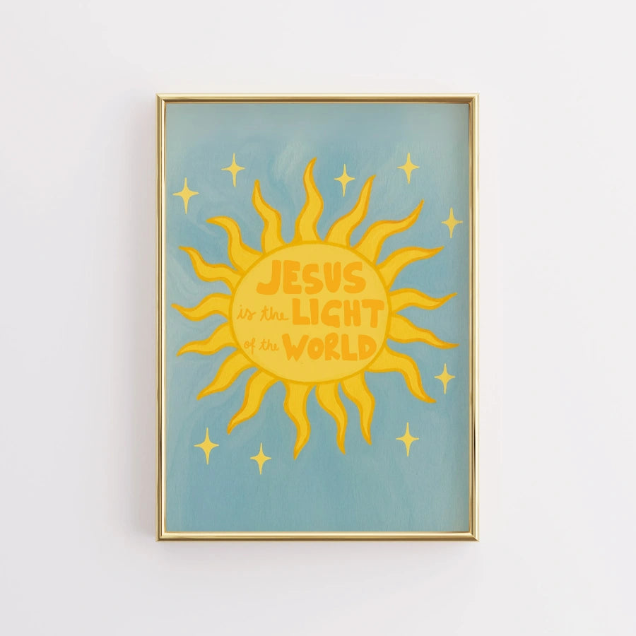 Jesus Is the Light of the World Wall Art – Christian Sun Illustration Print