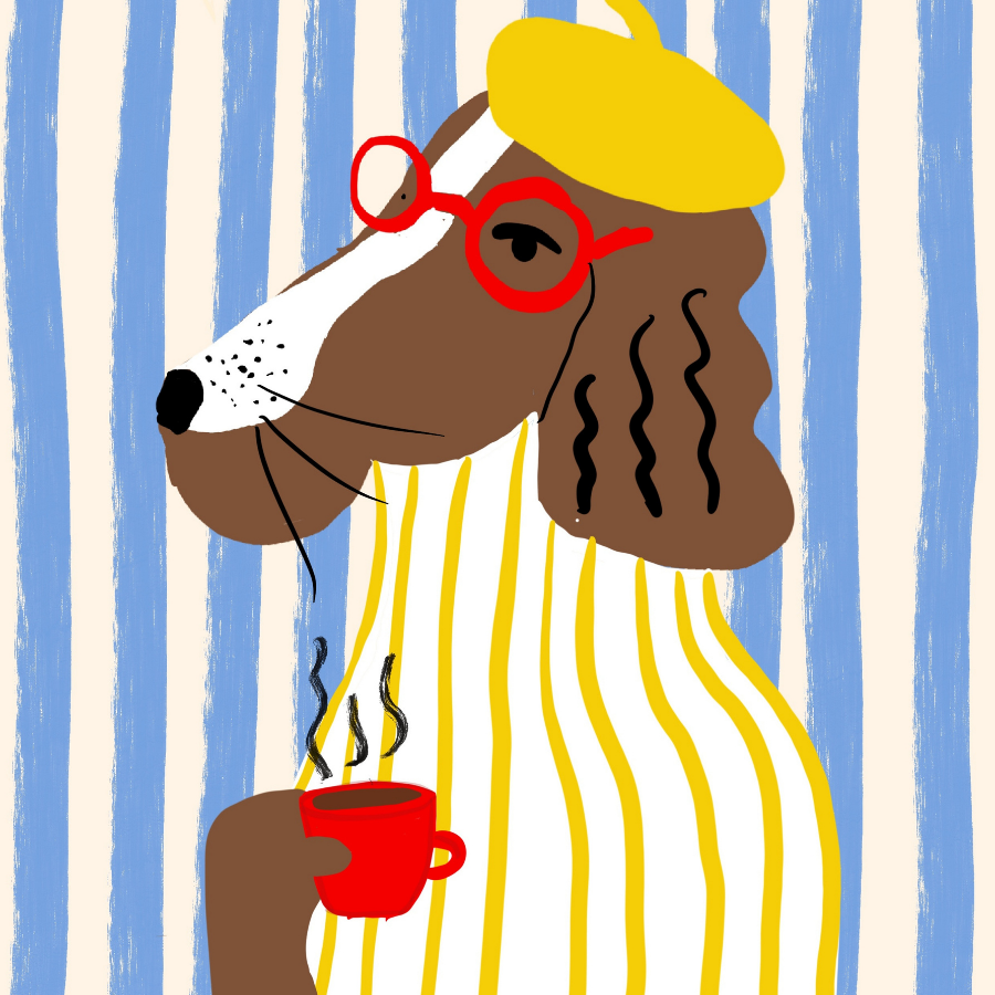 Kunstdruck „Pariser Hund“ – Witzige, maximalistische Wandkunst