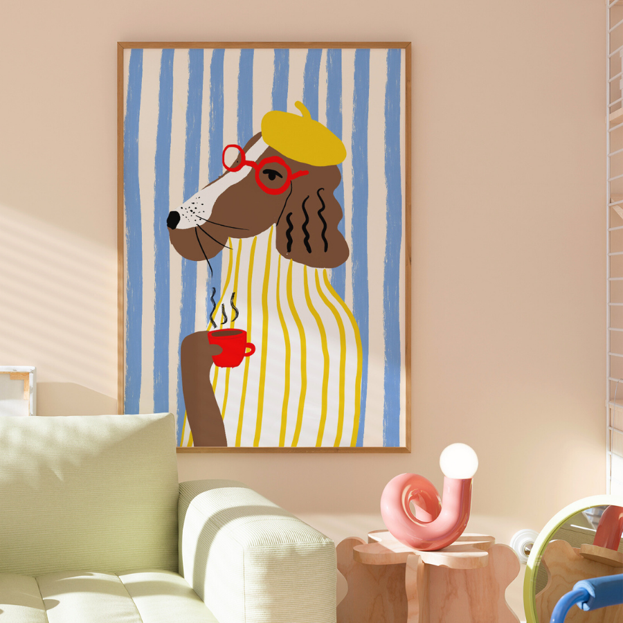 Kunstdruck „Pariser Hund“ – Witzige, maximalistische Wandkunst