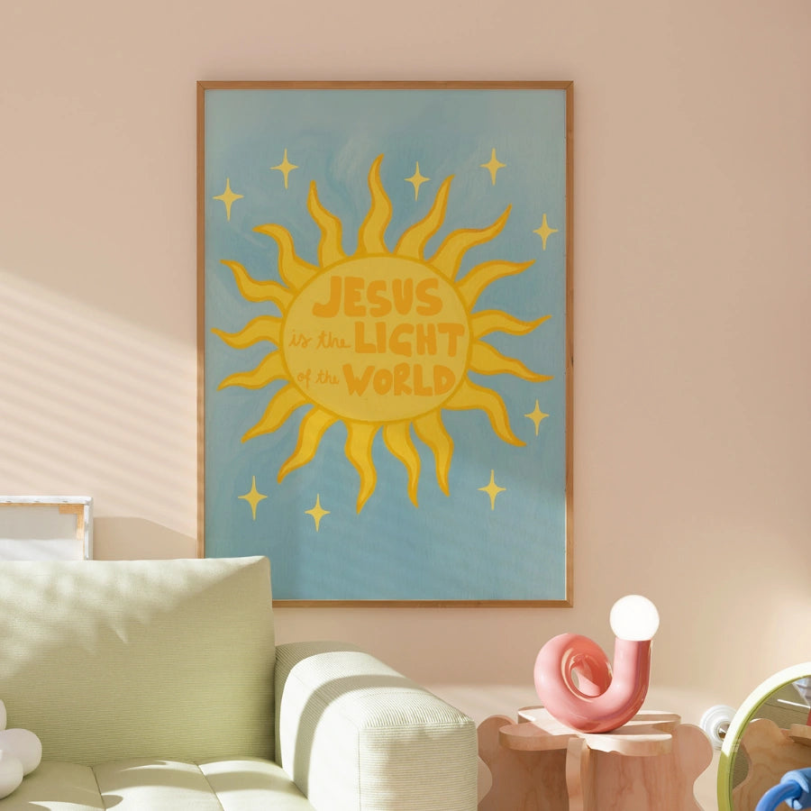 Jesus Is the Light of the World Wall Art – Christian Sun Illustration Print