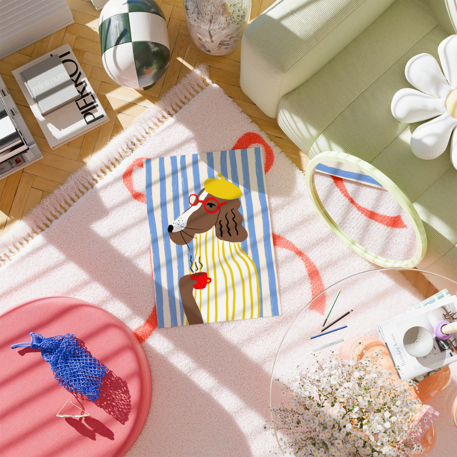 Kunstdruck „Pariser Hund“ – Witzige, maximalistische Wandkunst