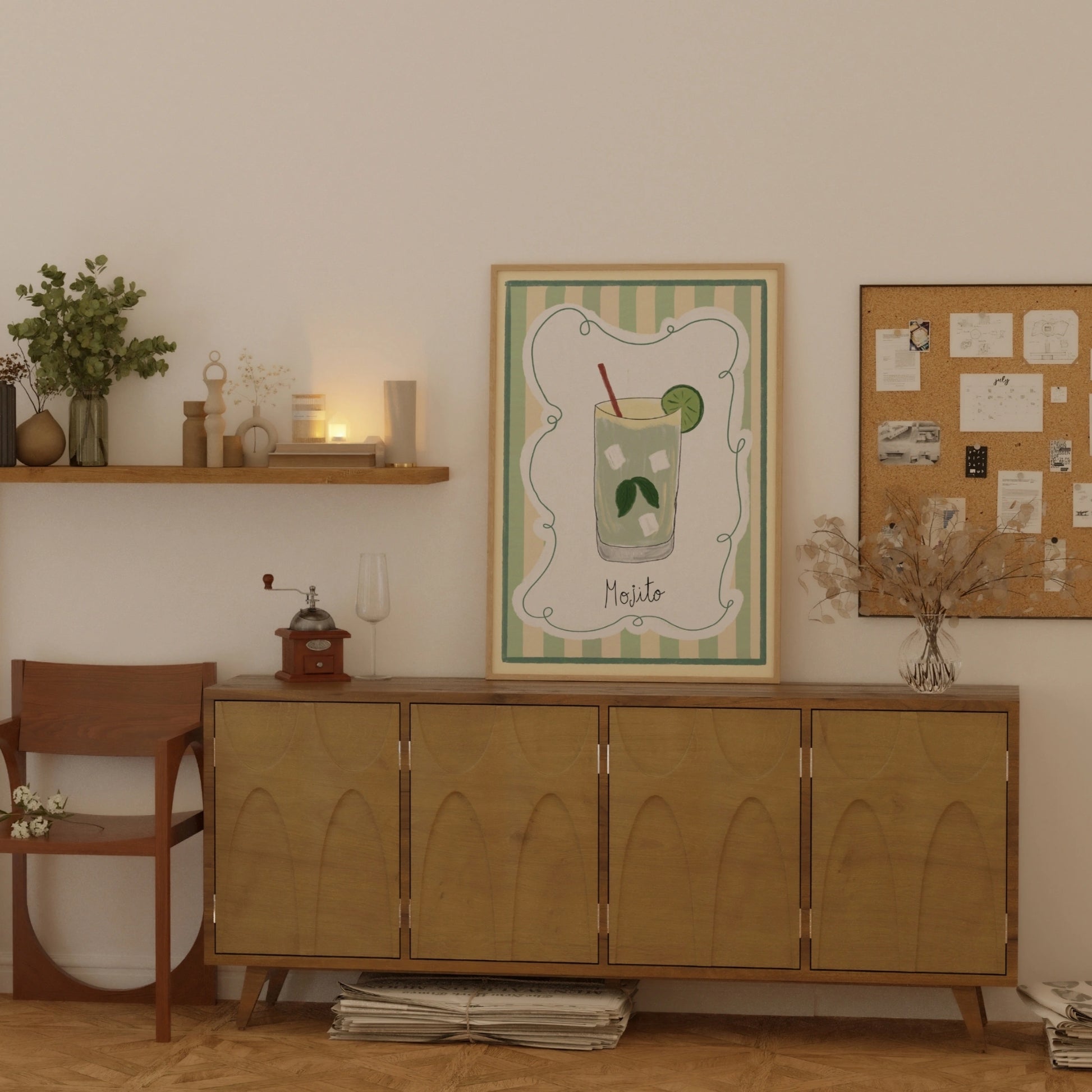 Decorazione murale per la tavola da pranzo italiana – Stampa di pasta, vino e cucina