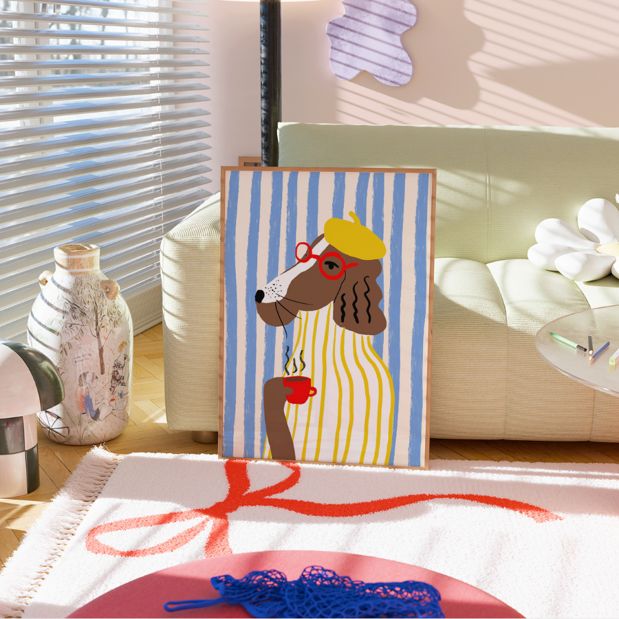 Kunstdruck „Pariser Hund“ – Witzige, maximalistische Wandkunst