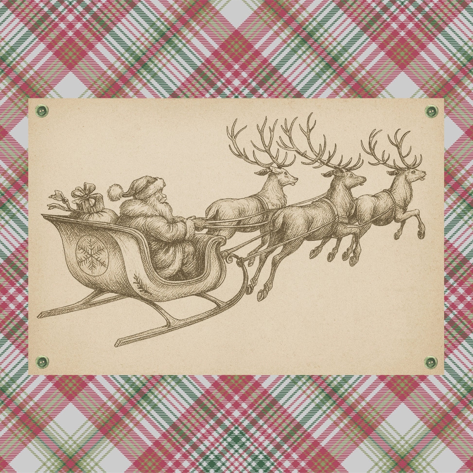 Santa and Reindeer Sleigh Print