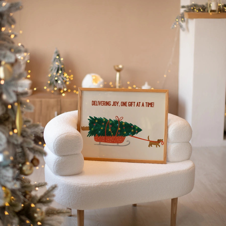Christmas Dog Sled Print – Cute Holiday Wall Art