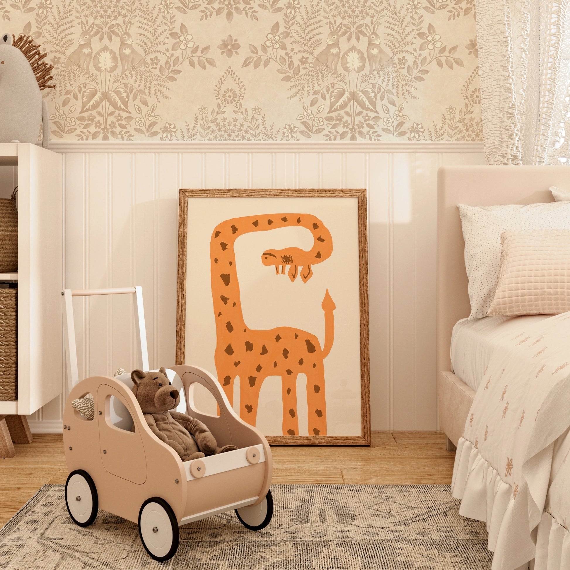 Giraffen-Umarmungs-Kinderzimmerbild – Süße Dschungeltier-Wandkunst