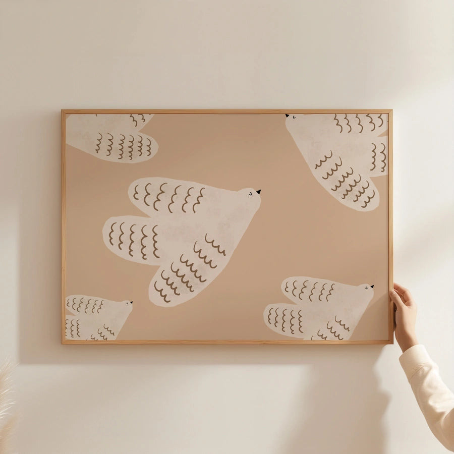 Flying Doves Nursery Print – Cute Animal Wall Art for Kids