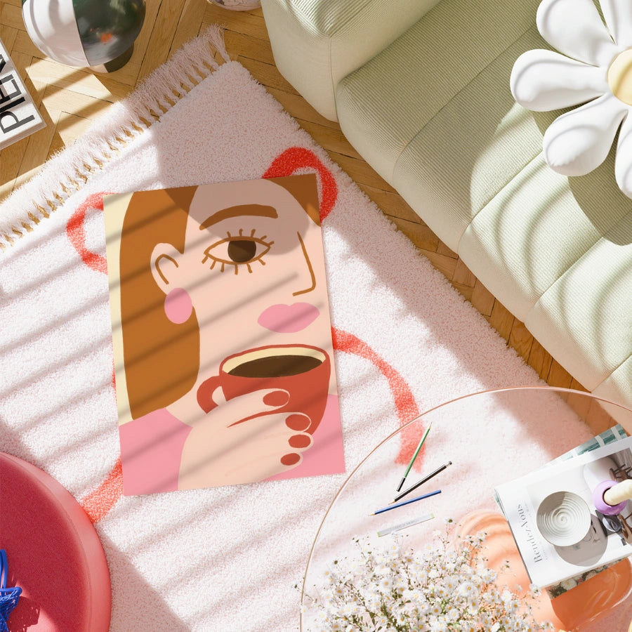 Coffee Moment Boho Wall Art – Illustrazione femminile ispirata al retrò 