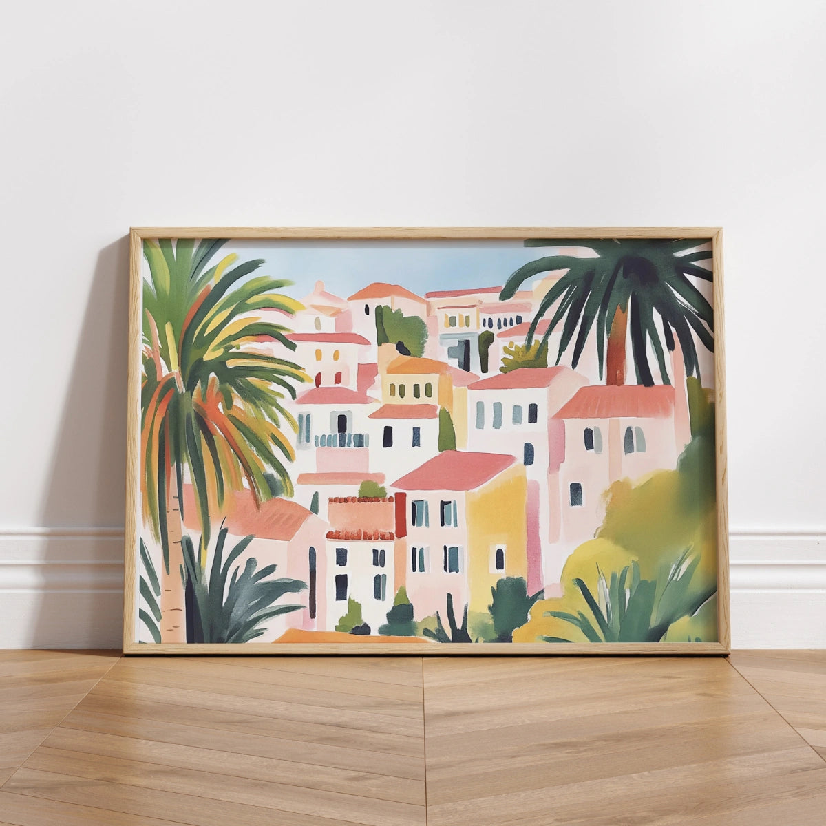 Mediterranean Village Wall Art – Colorful Coastal House Print