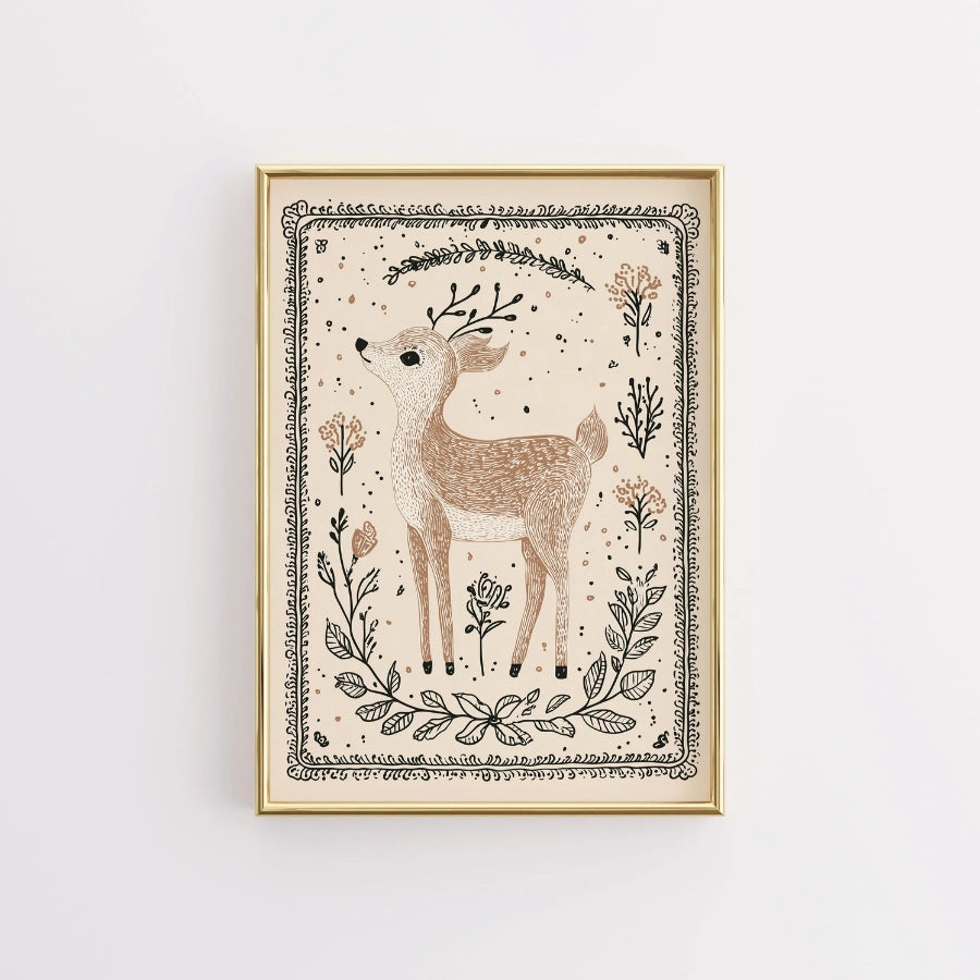 Woodland Reindeer – Rustic Christmas Wall Art Print