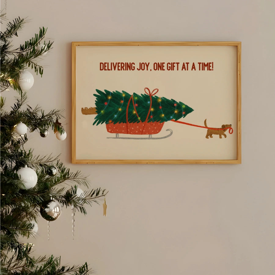 Christmas Dog Sled Print – Cute Holiday Wall Art