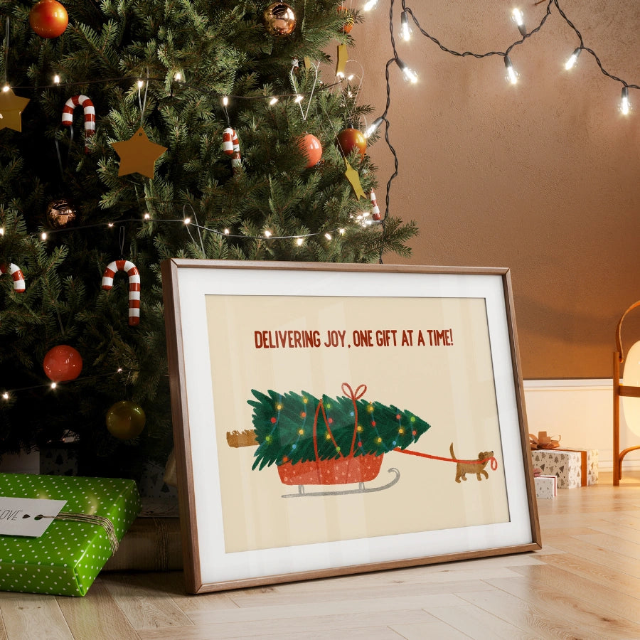 Christmas Dog Sled Print – Cute Holiday Wall Art