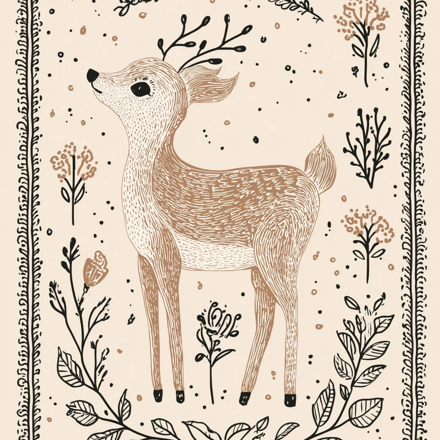 Woodland Reindeer – Rustic Christmas Wall Art Print
