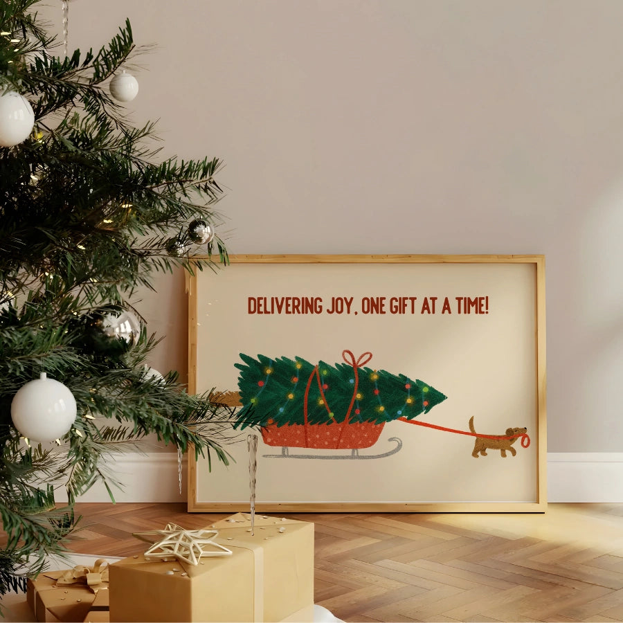 Christmas Dog Sled Print – Cute Holiday Wall Art