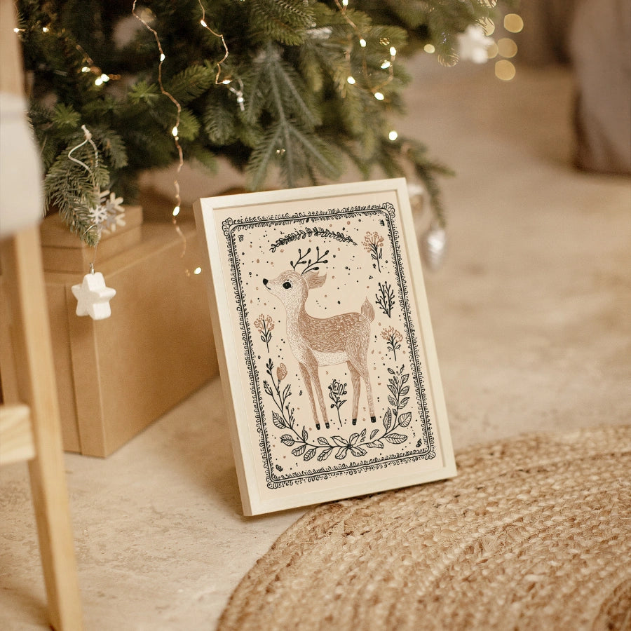 Woodland Reindeer – Rustic Christmas Wall Art Print