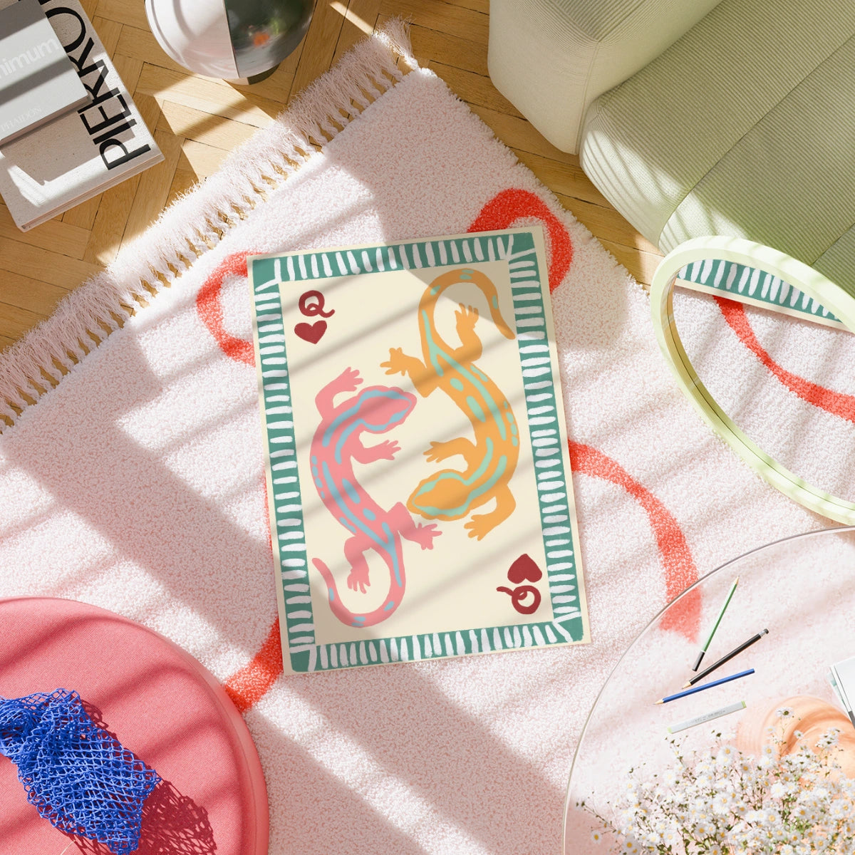 Gecko Queen Print – Tropical Playing Card Wall Art