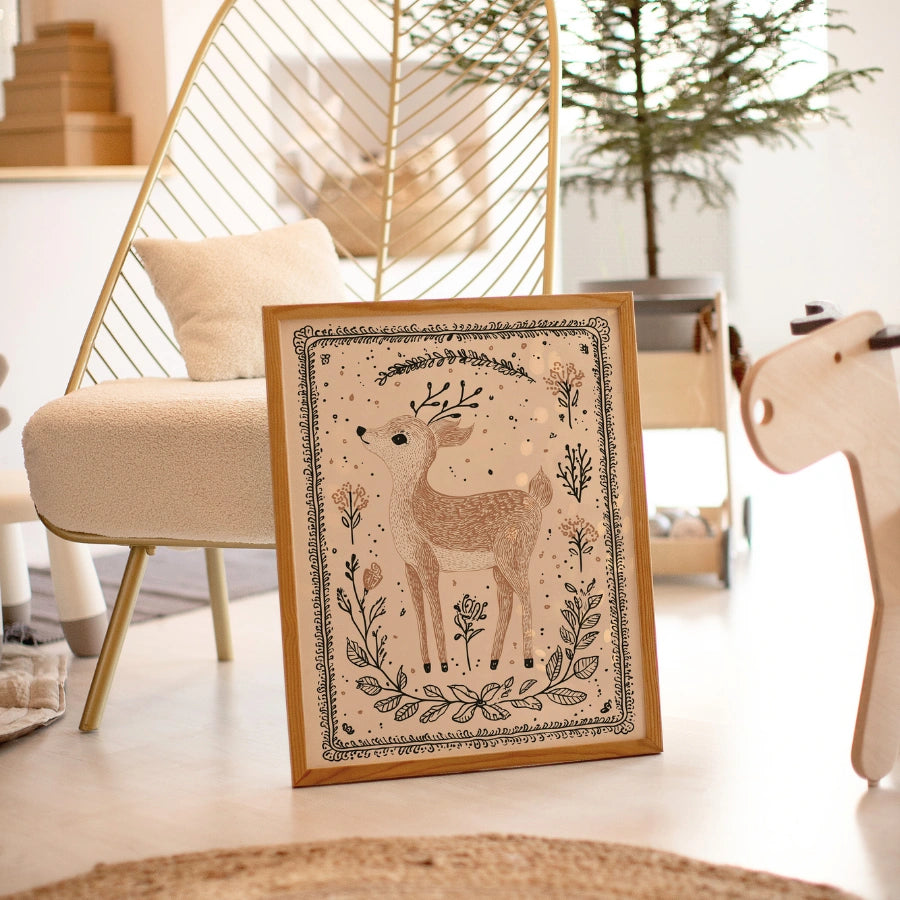 Woodland Reindeer – Rustic Christmas Wall Art Print