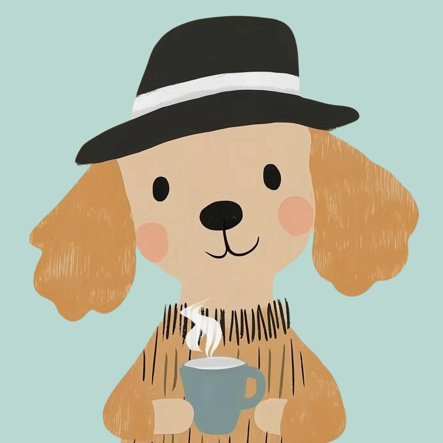 Coffee Dog Wall Art – Accogliente opera d'arte raffigurante animali