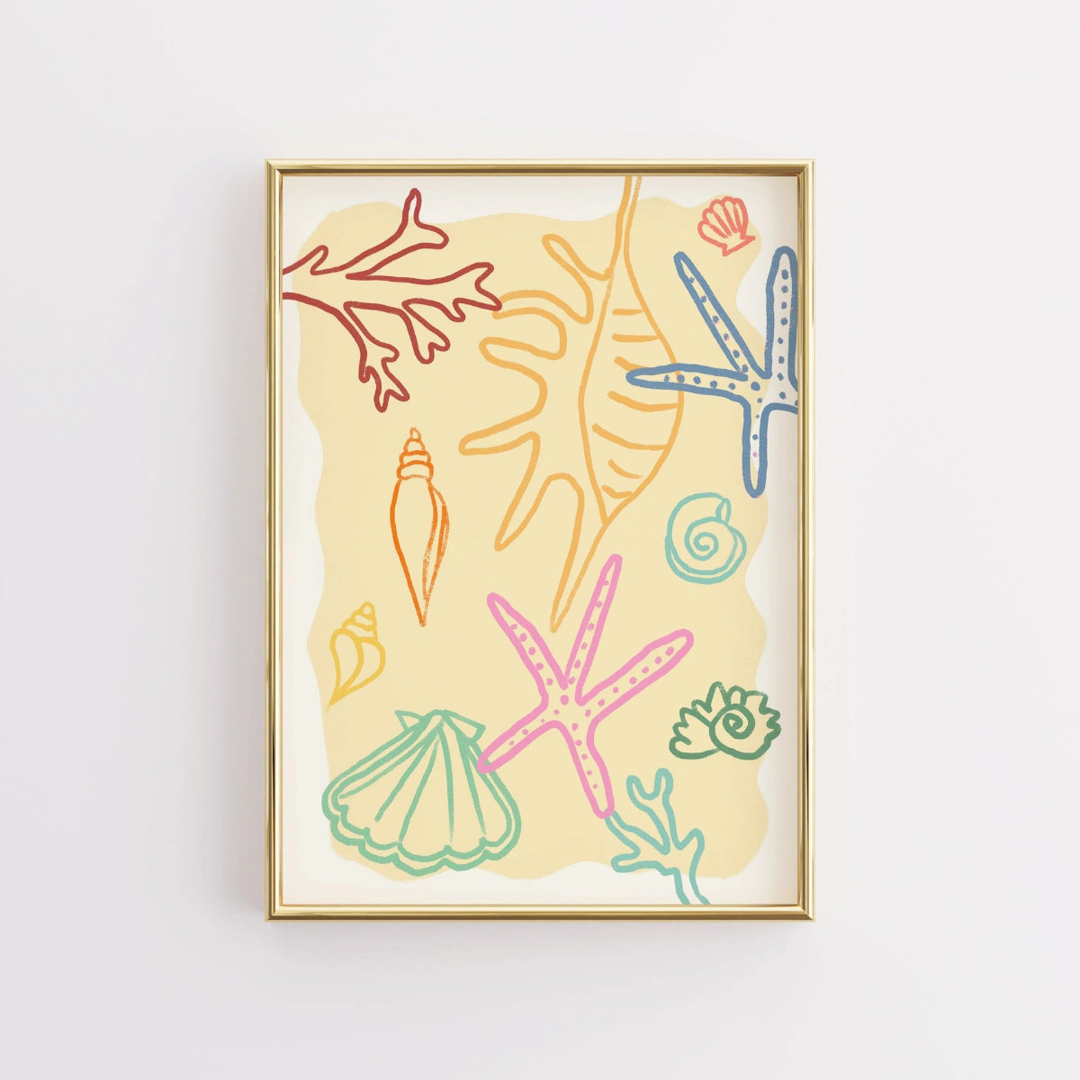 Colorful Sea Shell Wall Art - Starfish Coastal Poster