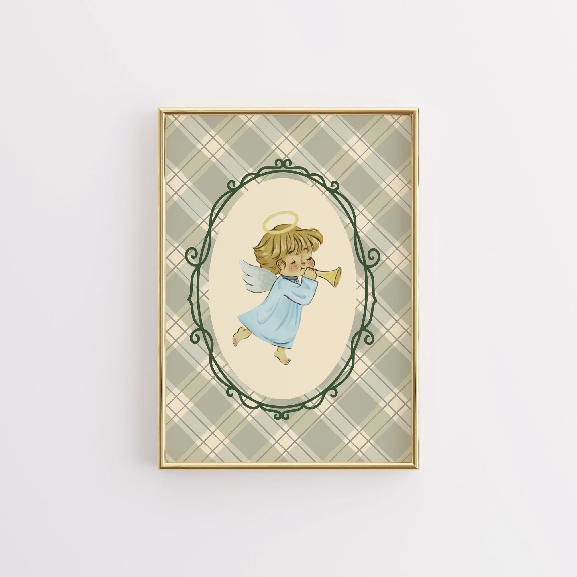 Plaid Angel Wall Art - Cute Baby Angel Nursery Print