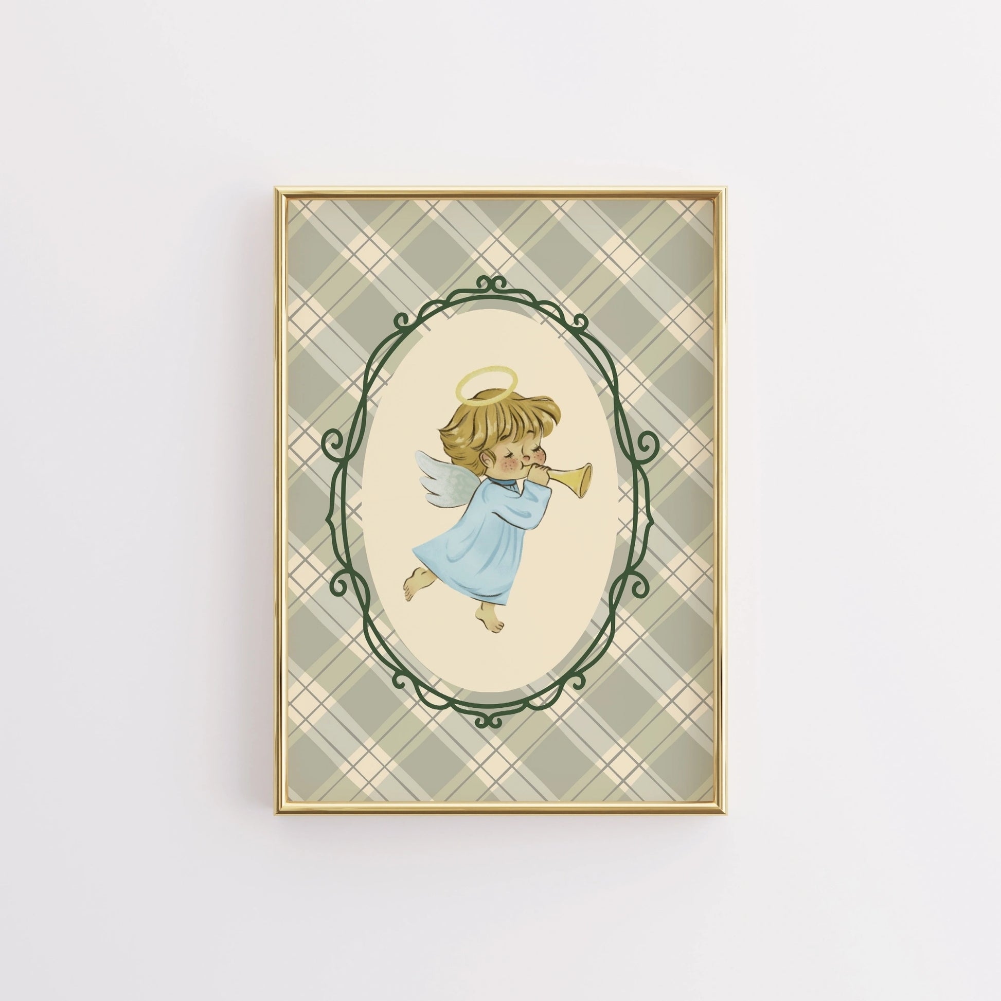 Plaid Angel Wall Art - Cute Baby Angel Nursery Print