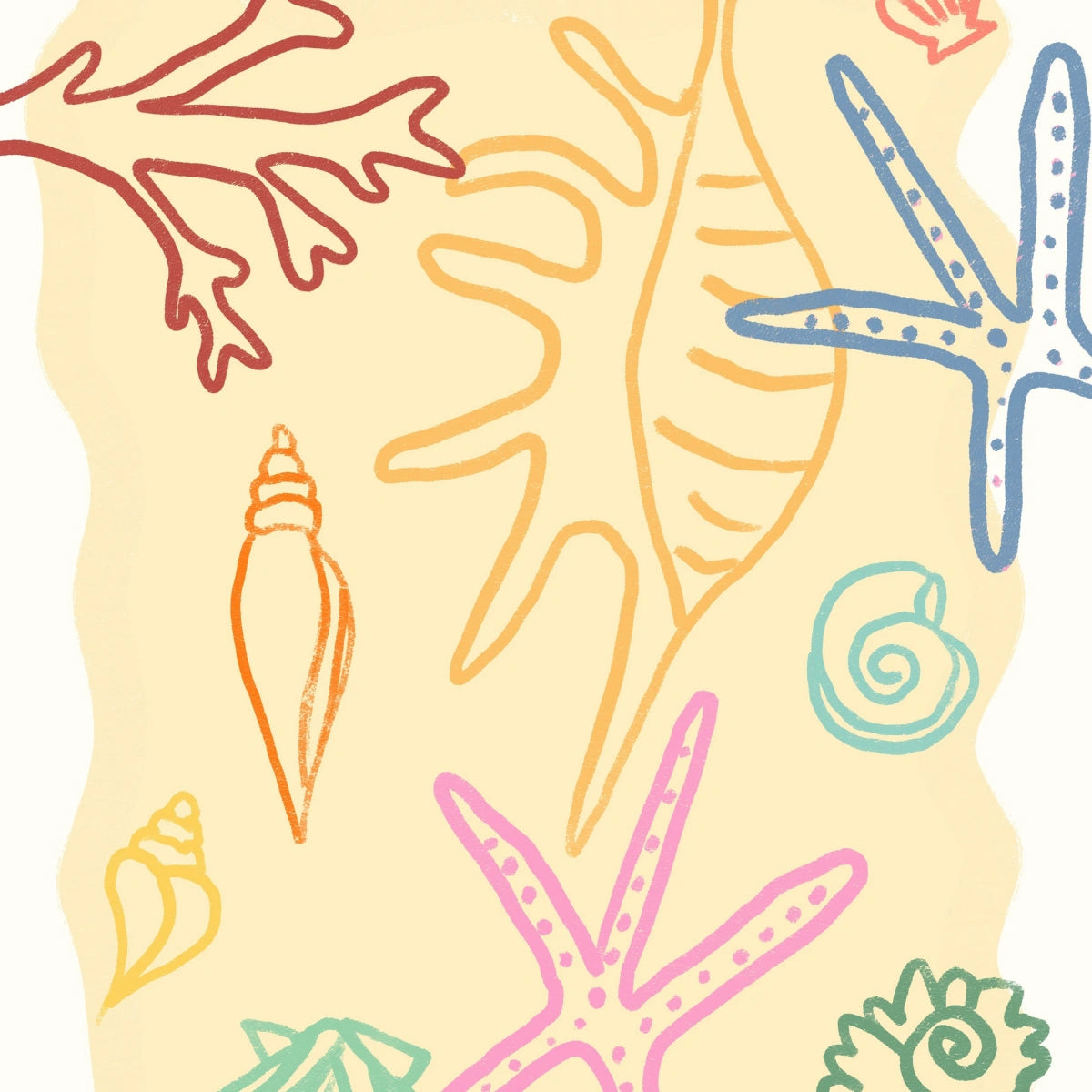 Colorful Sea Shell Wall Art - Starfish Coastal Poster